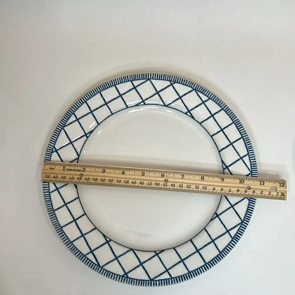 Sakura Blue Note Port Of Call Dinner Plate 10 3/4 Inches Round Blue White Check